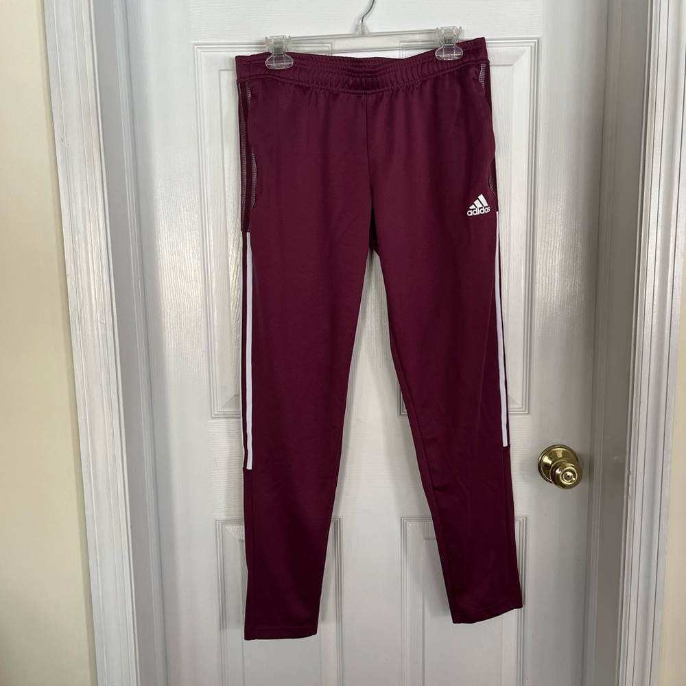 Adidas Maroon Joggers with White Stripes